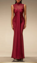 Eusebia Sleeveless Mesh Draped Maxi Dress