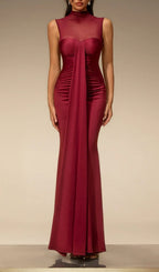 Eusebia Sleeveless Mesh Draped Maxi Dress