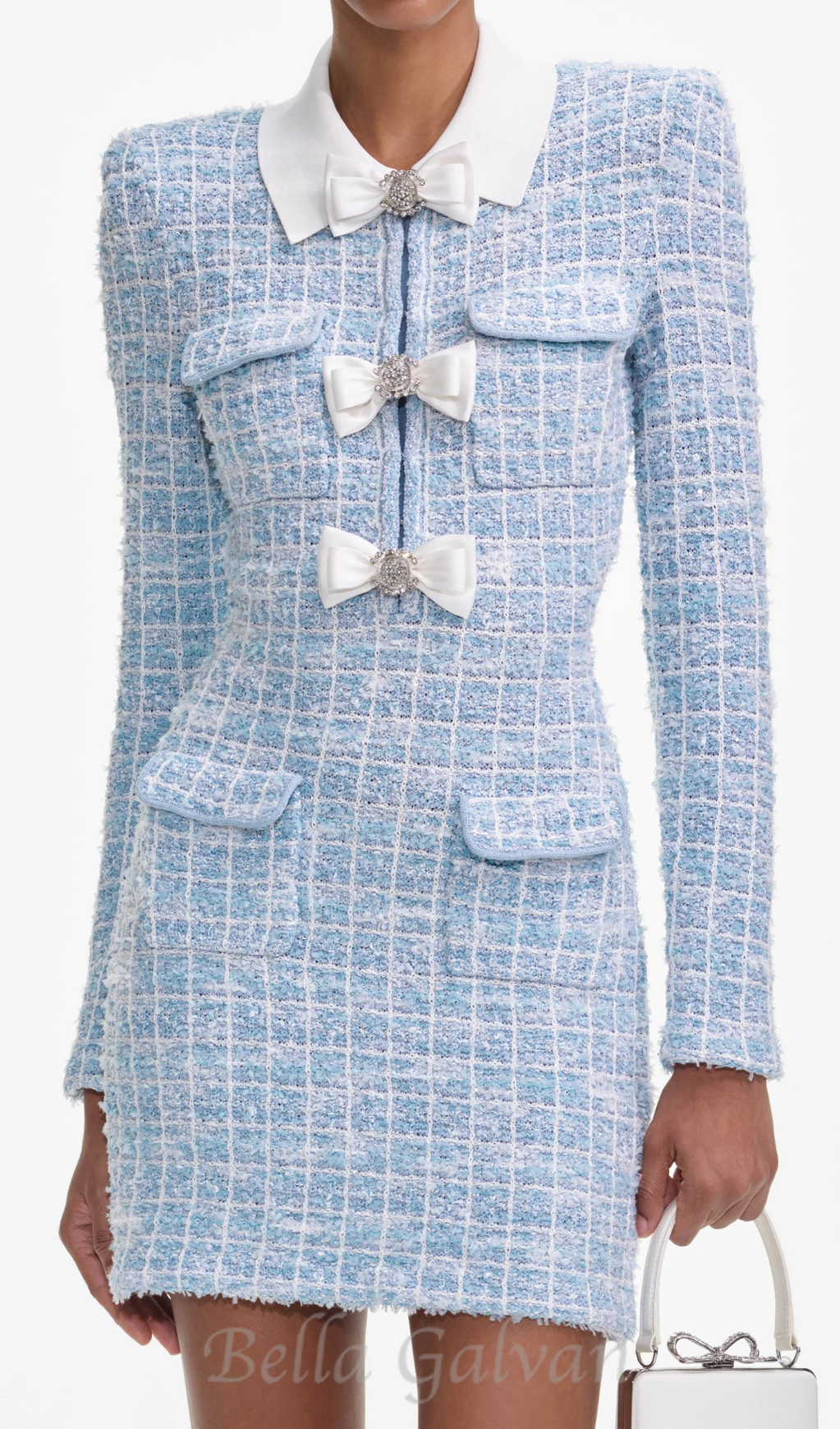 Flowering Girl Women check collared knit mini dress in blue