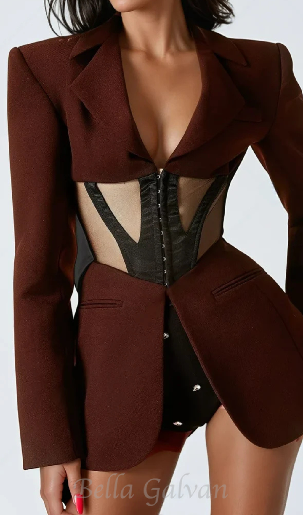 Flowering Girl Women Kamryn Paneled Mesh Blazer In Wine