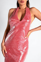 Flowering Girl Women Necho V-Neck Backless Sequin Dress