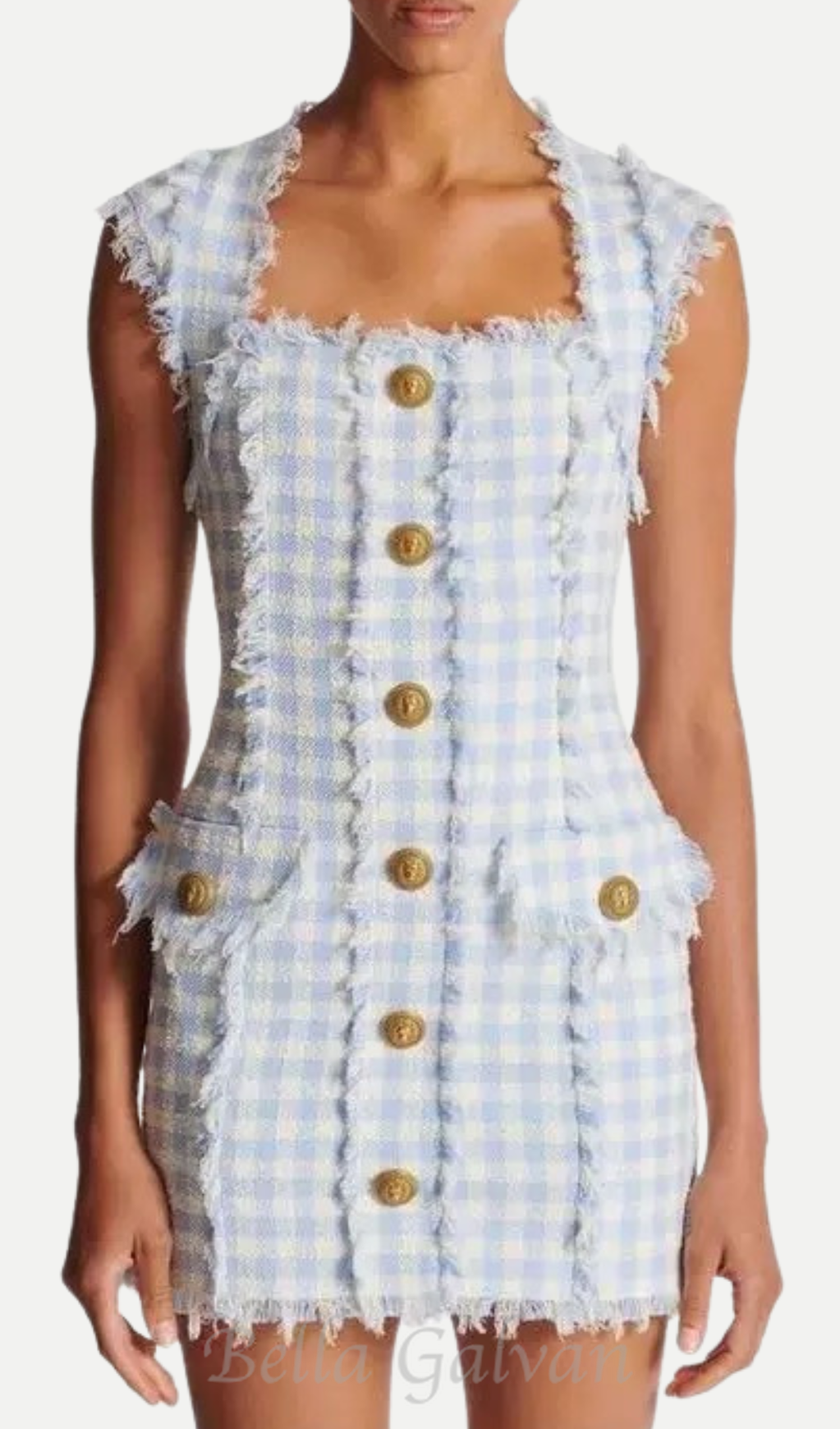 Flowering Girl Women Blue White Gingham Mini dress