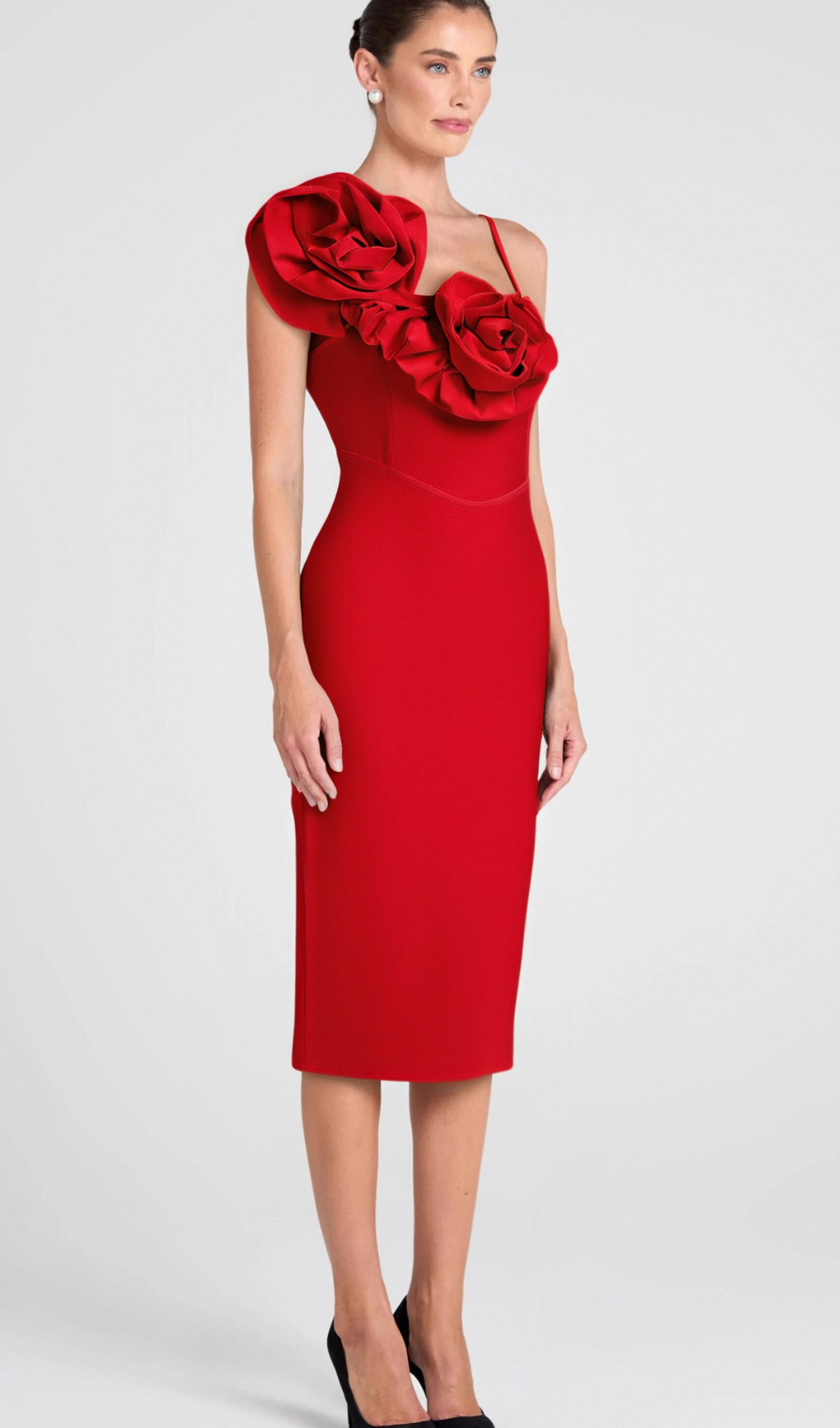 Flowering Girl Women HUGE FLOWERS BANDAGE MIDI DRESS