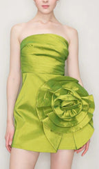 Flowering Girl Women Satin Strapless 3D Floras Mini Dress