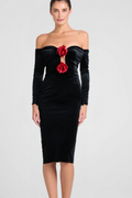 Flowering Girl Women Zanna Off Shoulders Flowers Velvet Maxi Dress In Black