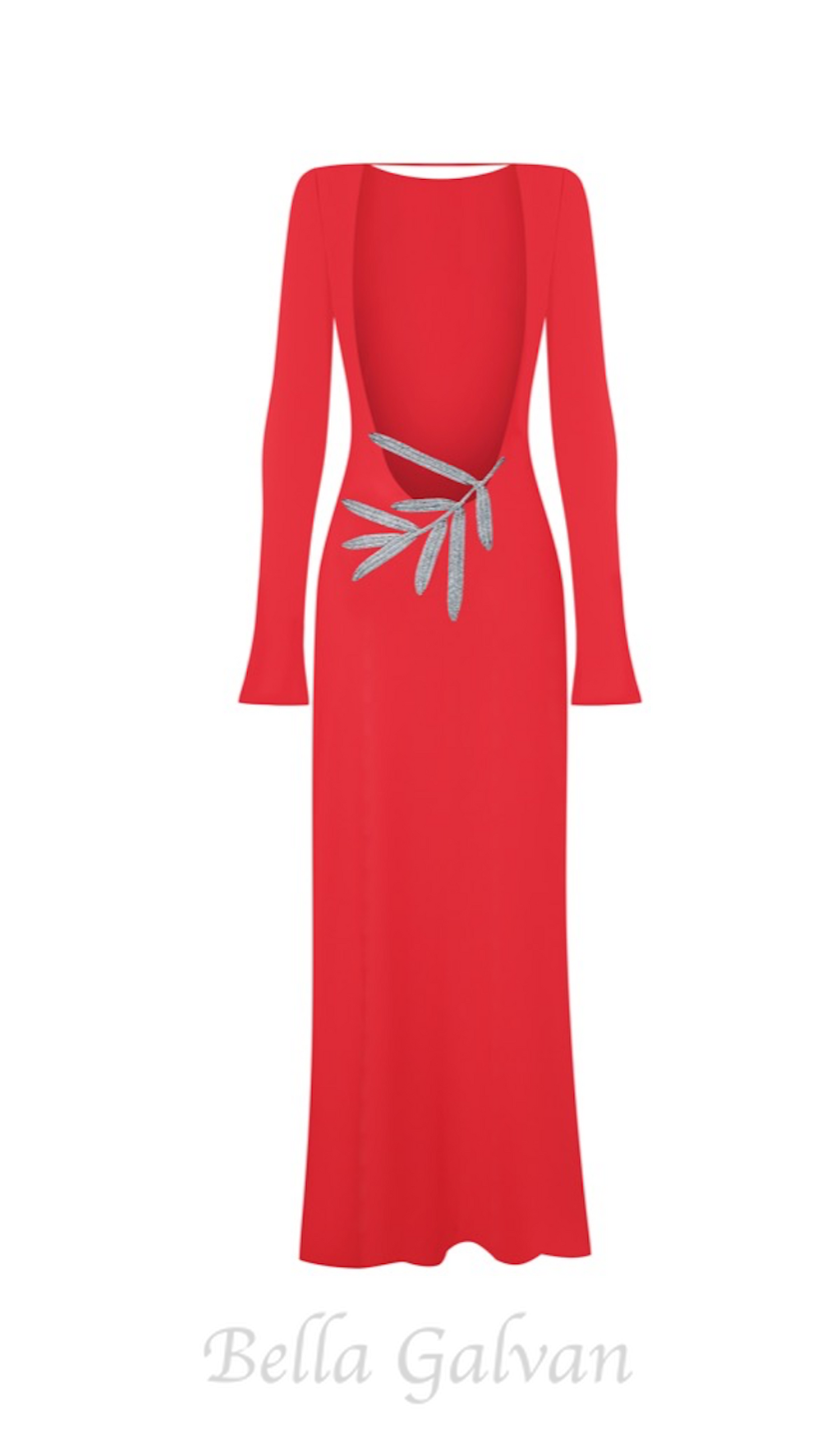 Flowering Girl Women Candice long sleeve backless maxi Dress in red
