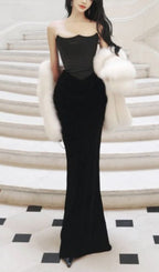 Flowering Girl Women velvet strapless corset maxi dress in black