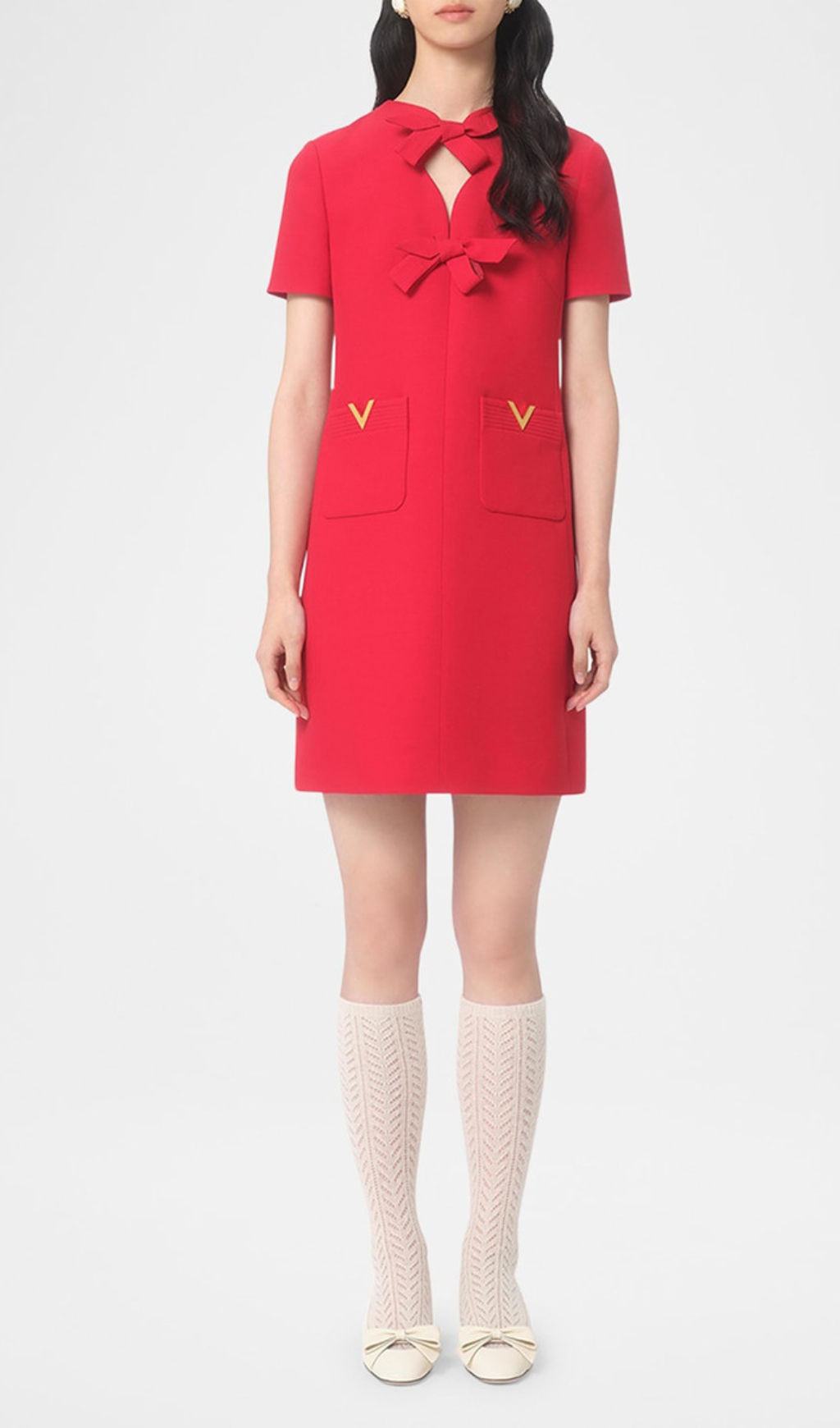 Flowering Girl Women crepe couture bow mini dress in red