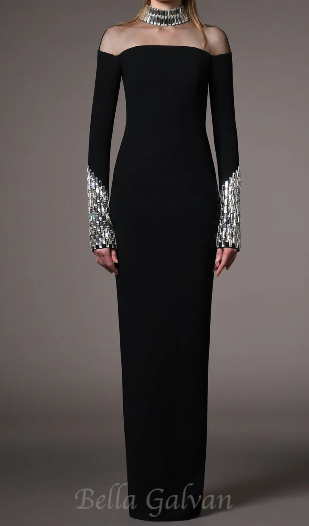 Flowering Girl Women crystal embellishments Black crêpe maxi dress