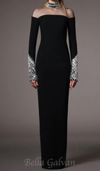 Flowering Girl Women crystal embellishments Black crêpe maxi dress