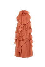 Flowering Girl Women Caysie Halter Floral Ruffle Layered Maxi Dress in Orange