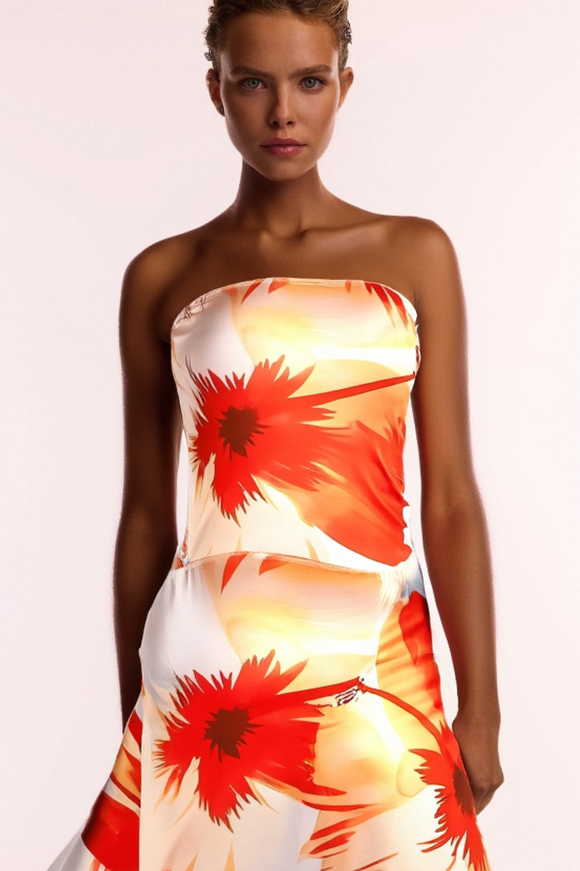 Flowering Girl Women Sarrides Strapless Print Midi Dress