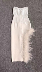 Flowering Girl Women Strapless Feather Midi Dress In White