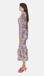 Flowering Girl Women LONG SLEEVE EMBROIDERED MIDI DRESS IN PURPLE