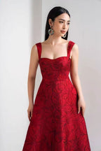 Burgundy Jacquard Camisole Midi Dress