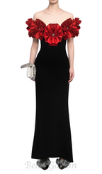 Flowering Girl Women red flower embellished strapless Bandage maxi dress