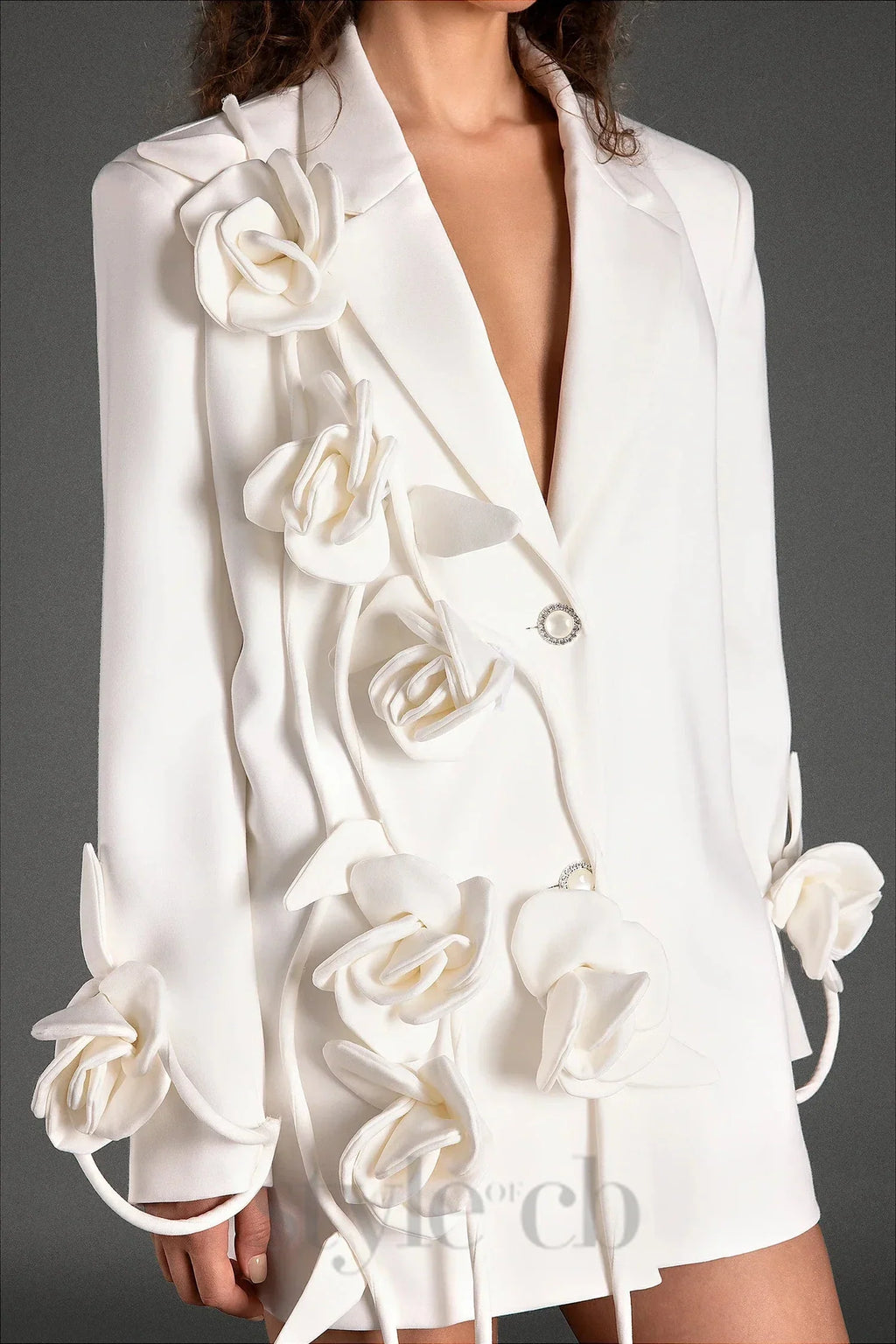 Flowering Girl Women Mustidis Long Sleeve Lapel 3D Flower Blazer