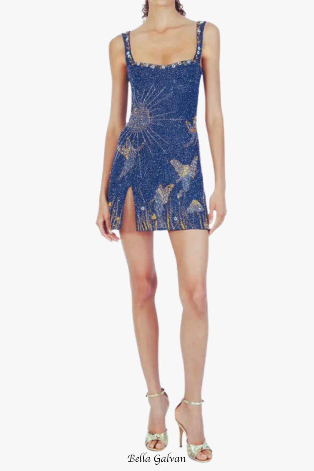 Flowering Girl Women Sylvia Rhinestone Embellished Sky Mini Dress in blue