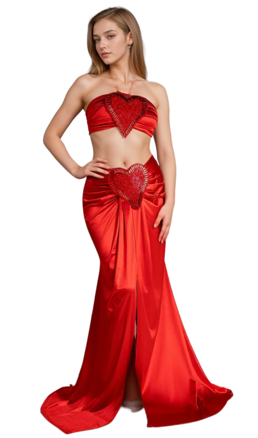 Flowering Girl Women antonia Mesi Halter Neck Heart Embellished 2 Piece Set