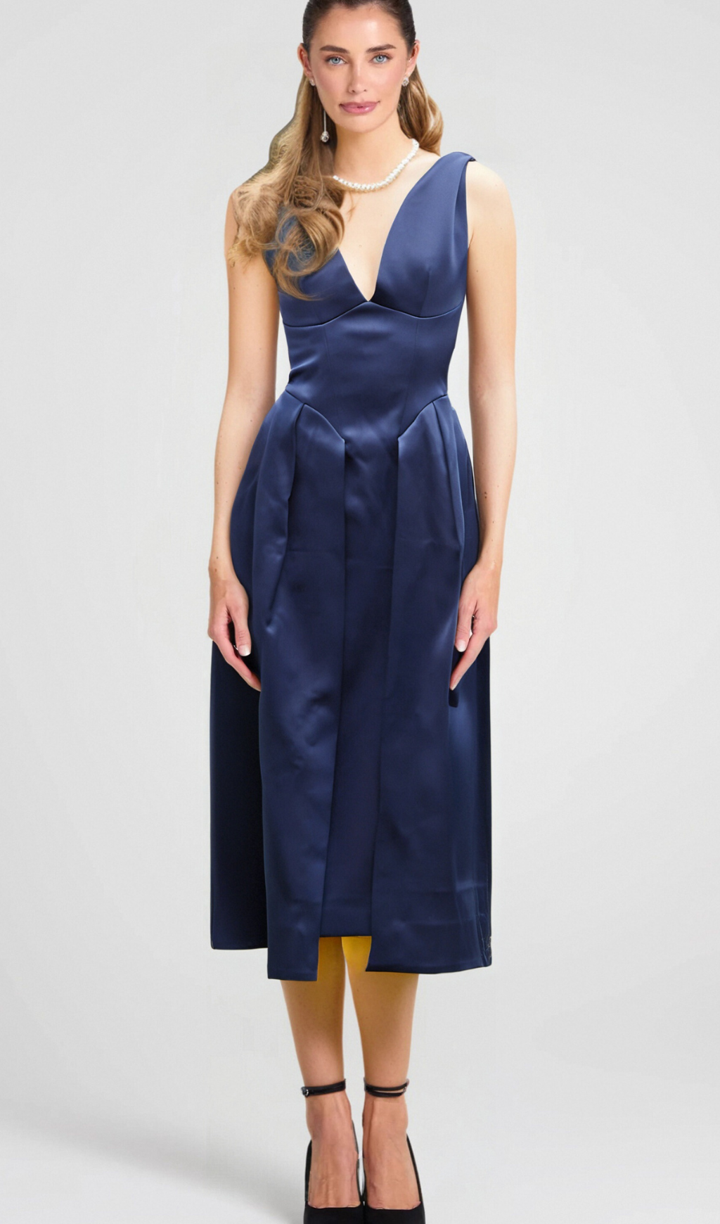 Flowering Girl Women Chantale blue twist-detail satin midi dress