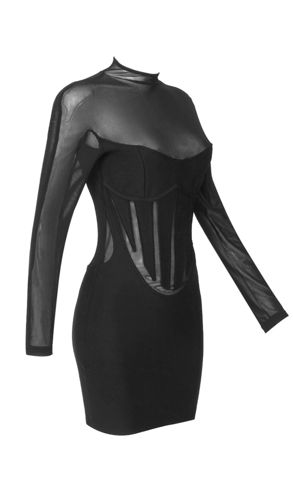 Flowering Girl Women Mesh Stitched Slim-Fit Mini Dress In Black