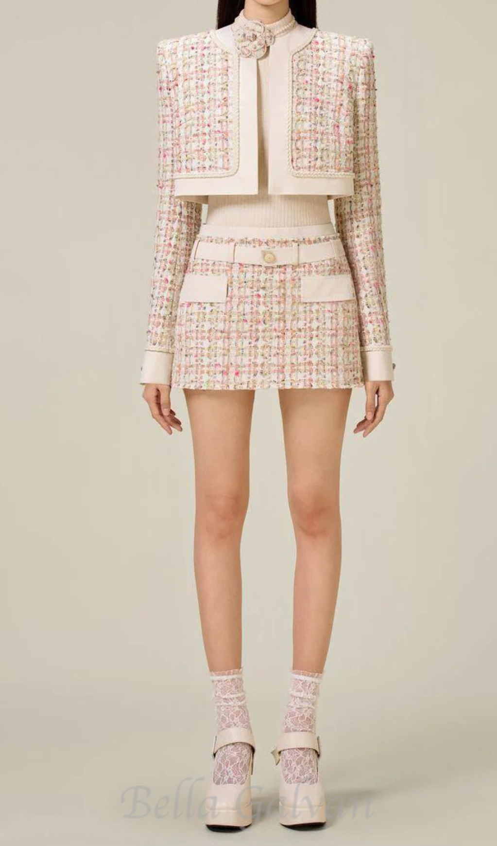 Flowering Girl Women Carlin patchwork Tweed Jacket in pink