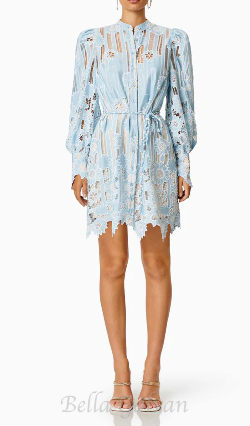 Flowering Girl Women Jetsetter hollow long sleeve Mini Dress In Blue