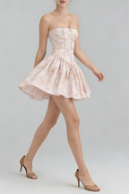 Helen Floral Stretch Cotton Mini Dress - Peach