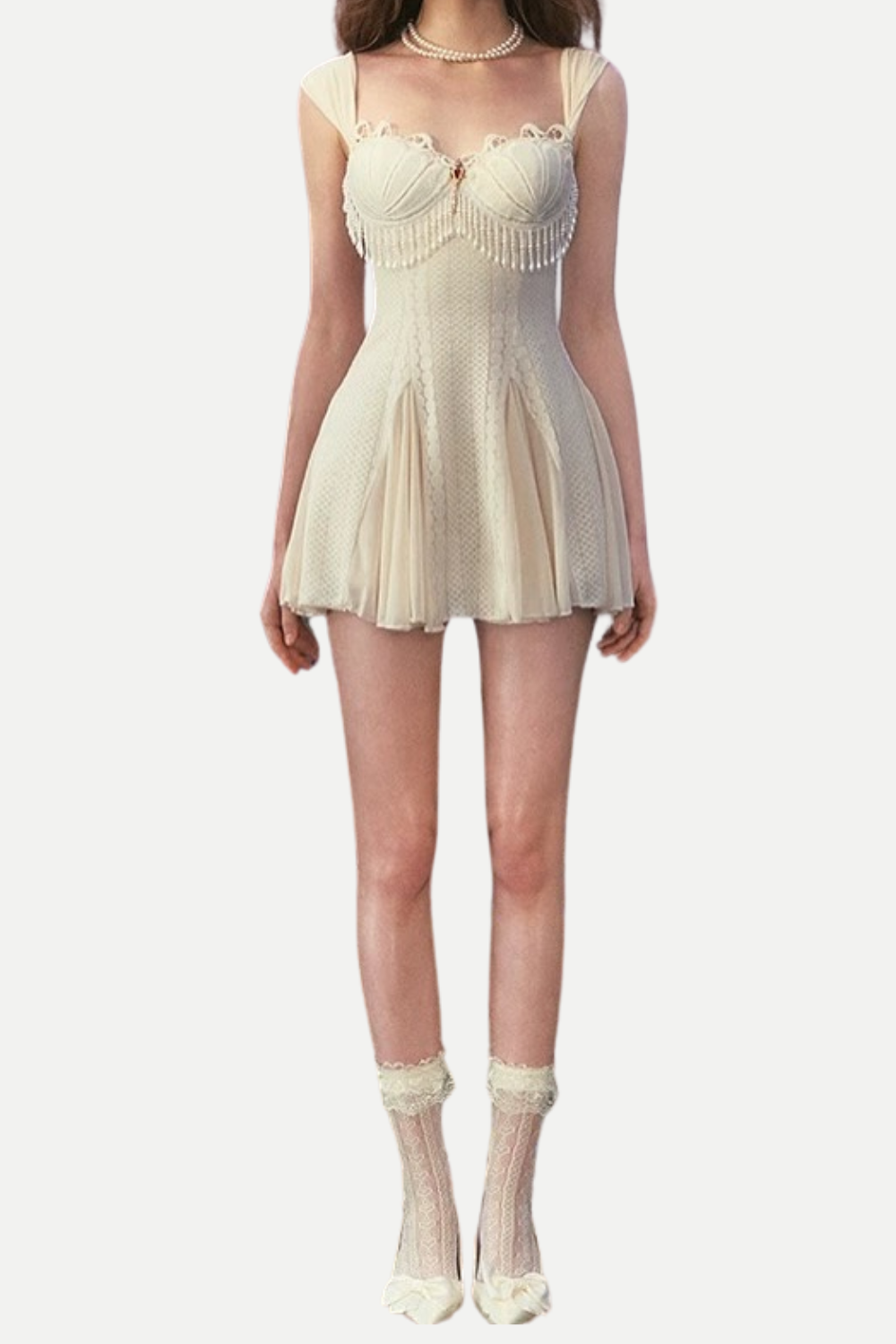 Flowering Girl Women atalanta embellished flared mini dress in cream-white