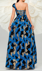Flowering Girl Women Pleated Jacquard Bow Floral A-line Dress
