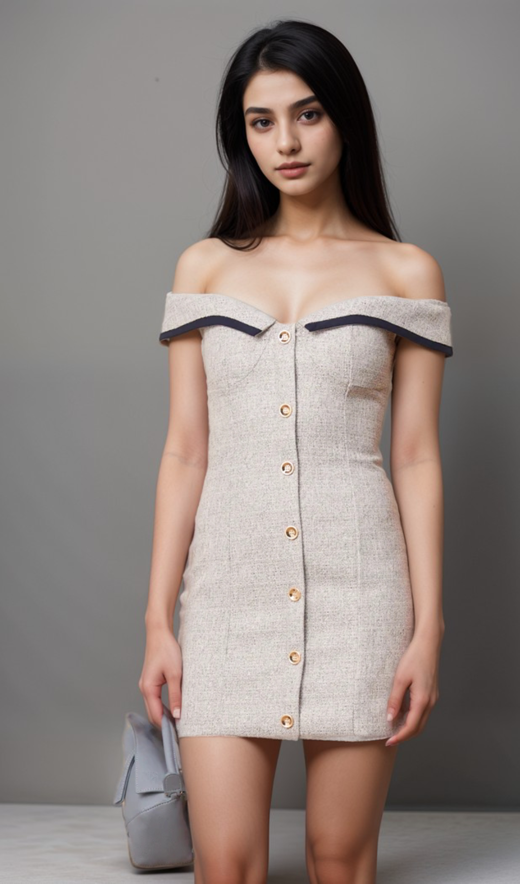 Flowering Girl Women Noémie grey off-shoulder A-line mini dress