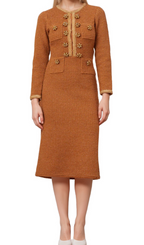 Flowering Girl Women amelia braided-edge tweed midi dress in brown