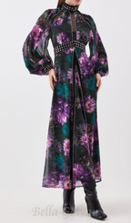 Flowering Girl Women multicolor studded floral lace maxi dress