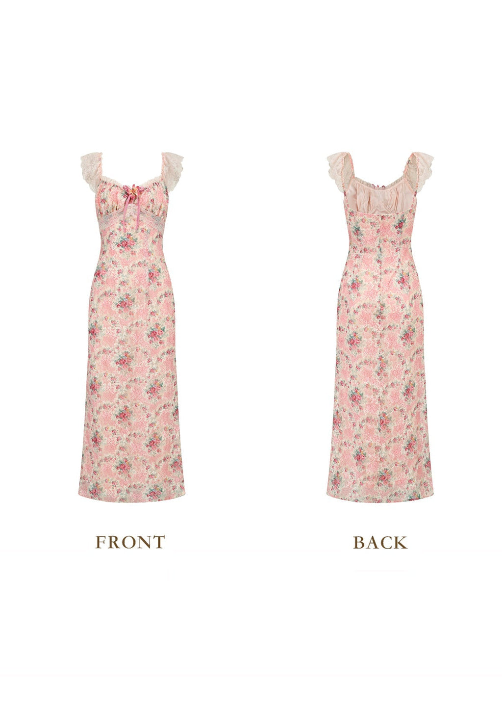 julie floral print lace trim midi dress - pink
