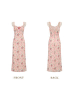julie floral print lace trim midi dress - pink