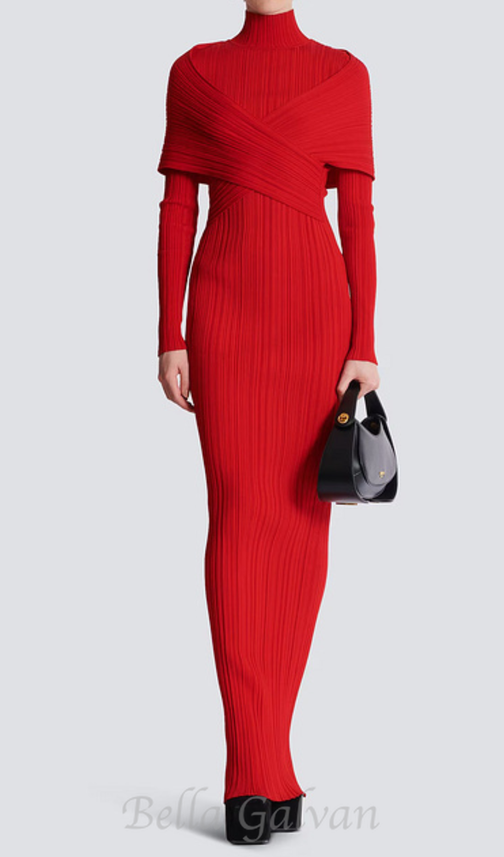Flowering Girl Women long sleeve pleated knit maxi dress in red