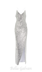 Flowering Girl Women Sequin strap midi dress in silver