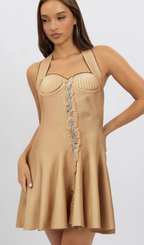 Flowering Girl Women Gabrielle khaki embellished knitted mini dress