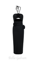Flowering Girl Women Flower Halter Cut Out Dress in black
