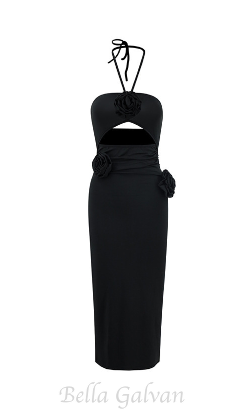 Flowering Girl Women Flower Halter Cut Out Dress in black