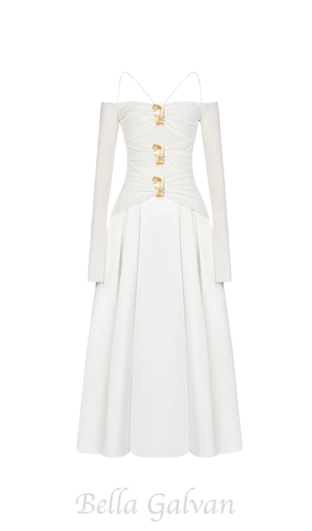 Flowering Girl Women white A-line Cold Shoulder Sleeved Spandex Taffeta Maxi Dress