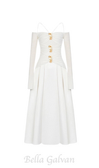 Flowering Girl Women white A-line Cold Shoulder Sleeved Spandex Taffeta Maxi Dress