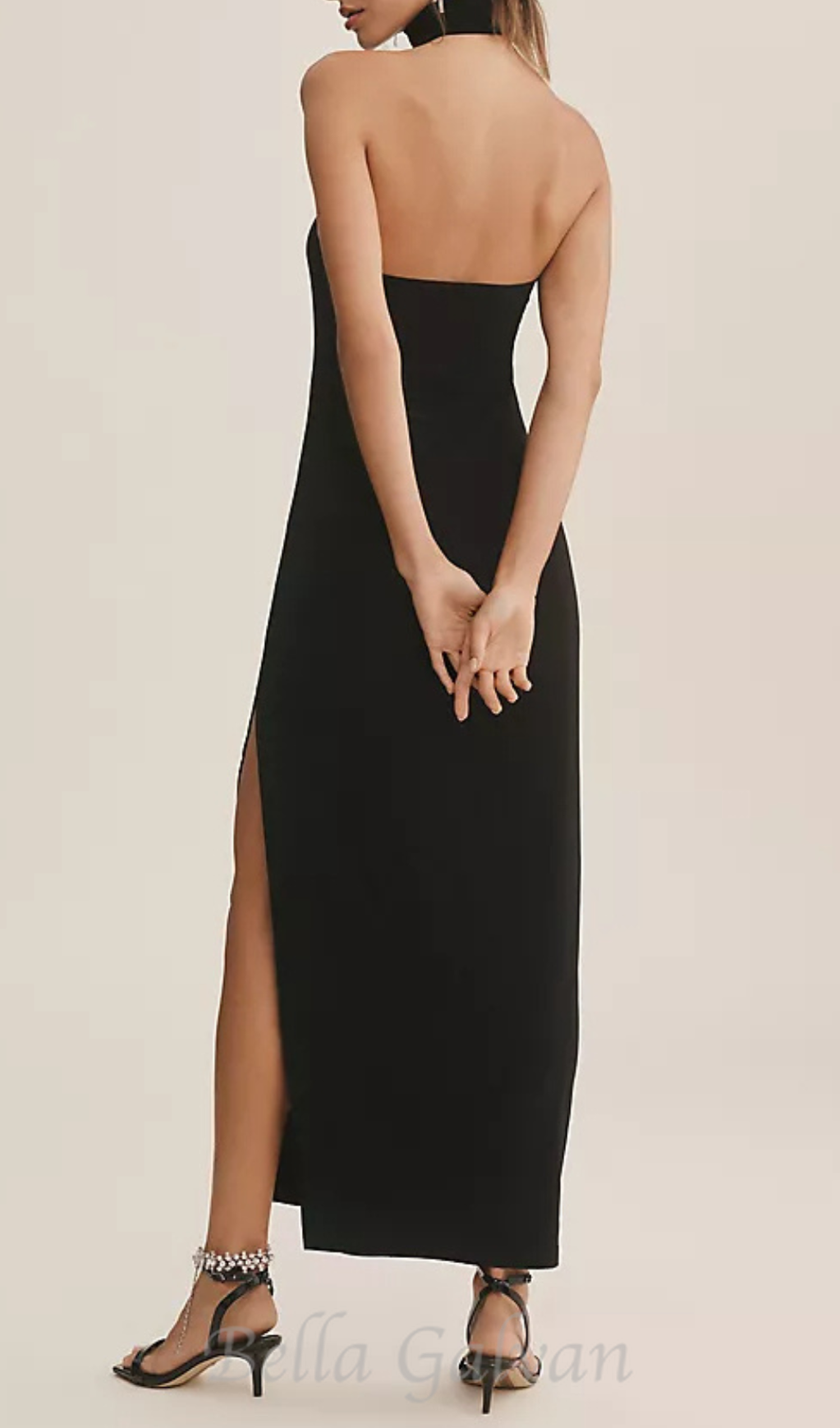 Flowering Girl Women Open-back Stretch-jersey Halterneck Maxi Dress in Black