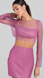 Flowering Girl Women LONG SLEEVE MESH BLOUSE SKIRT SUIT