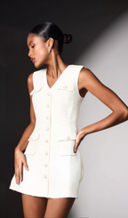 Flowering Girl Women Bouclé pearl-buttons knitted mini dress in white