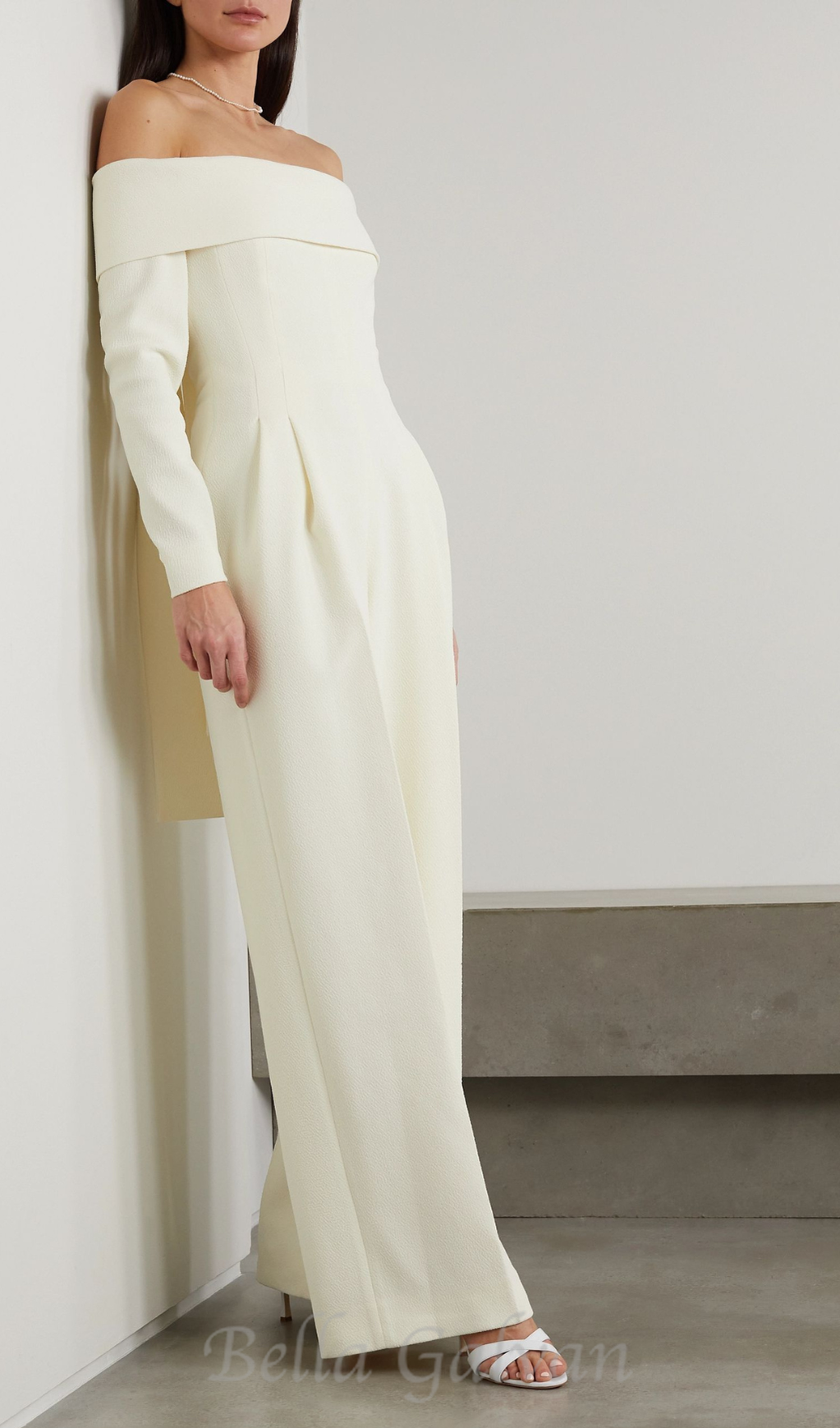 Flowering Girl Women Vesper off-the-shoulder crepe jumpsuit in ivory