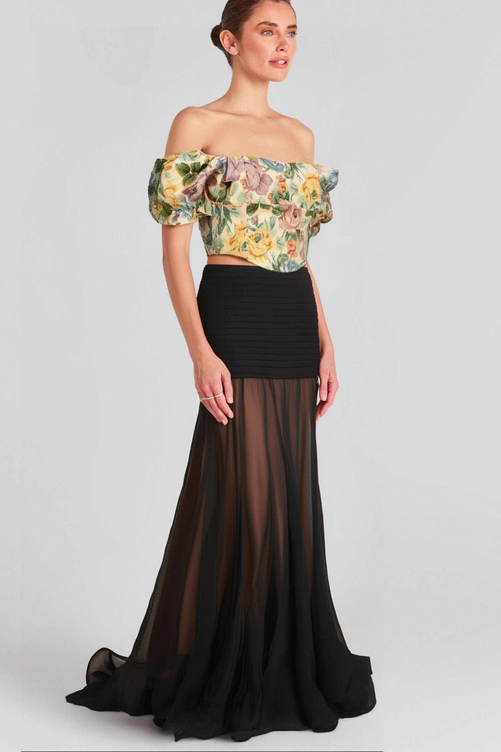 Flowering Girl Women Constance Floral-Print Jacquard Cropped Top