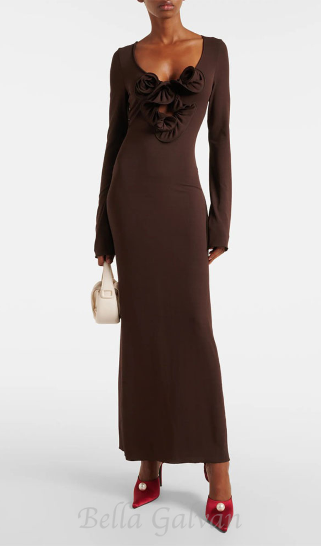Flowering Girl Women Floral-appliqué jersey maxi dress in brown