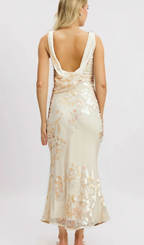 Flowering Girl Women Yolanda beige floral-jacquard midi dress