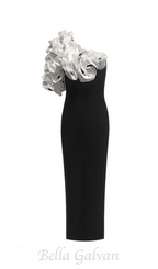 Flowering Girl Women white flower embellished strapless black midi dress